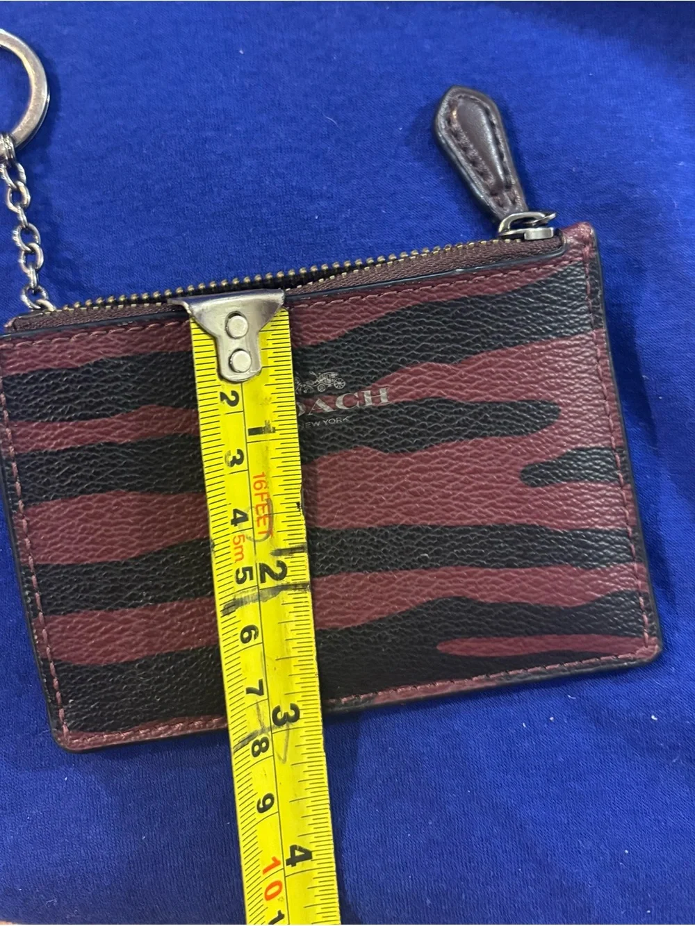 Coach Black & Burgundy Zebra Stripe Card Case Keyring